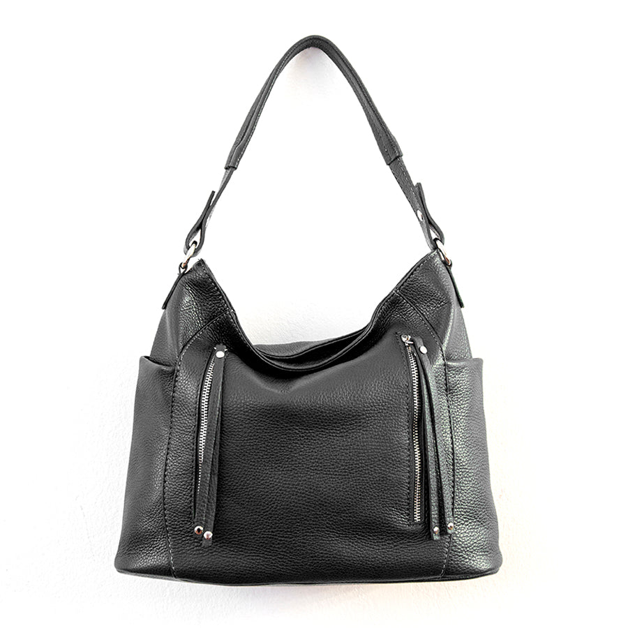 ZIPPY AM - sacca in pelle con zip nera