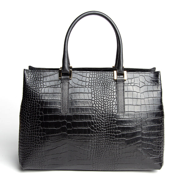 MONICA - Maxi bag in pelle stampa cocco nero