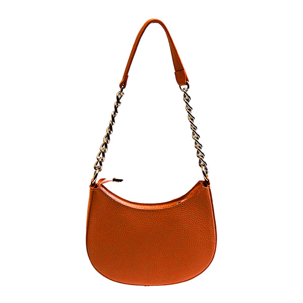 PIMPI - mezzaluna con manico in catena in pelle arancio