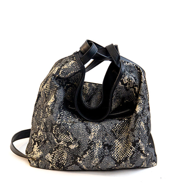 VENICE - Backpack/bag in leather and python fabric