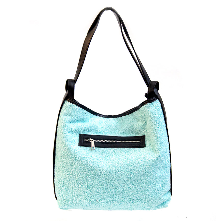 VENICE - Backpack/bag in blue leather and fabric