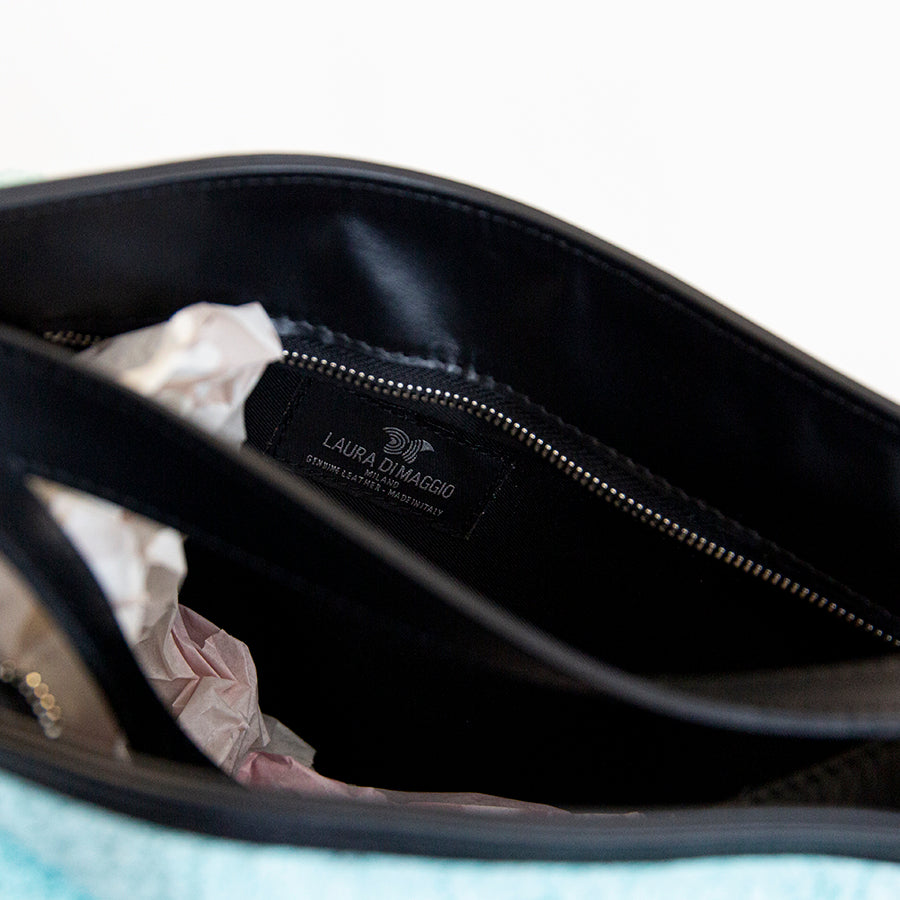 VENICE - Backpack/bag in blue leather and fabric