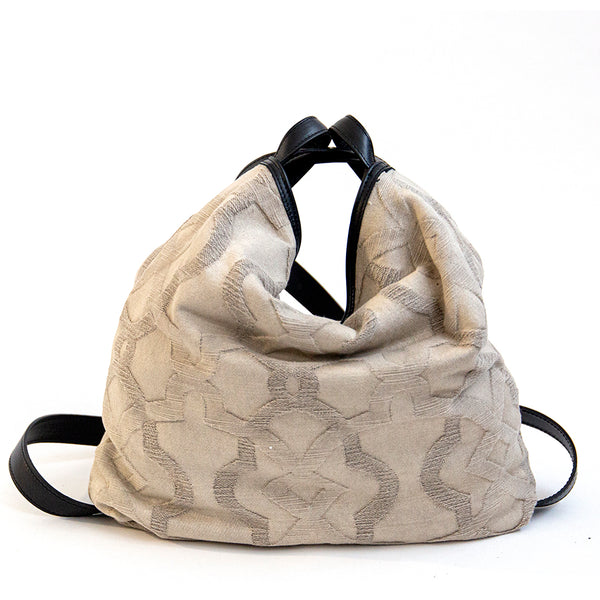 VENICE - Beige leather and fabric backpack/bag