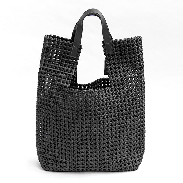 KENDRA - Borsa intrecciata in raso nero