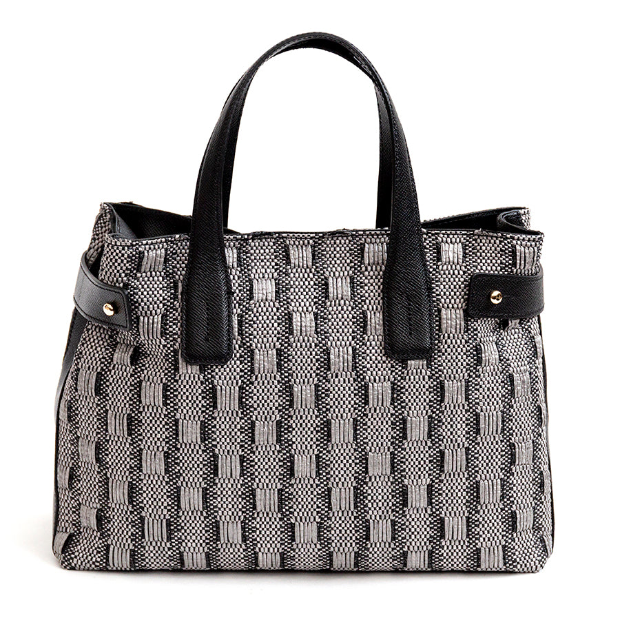 CORFU' - Gray Leather and Raffia Bag