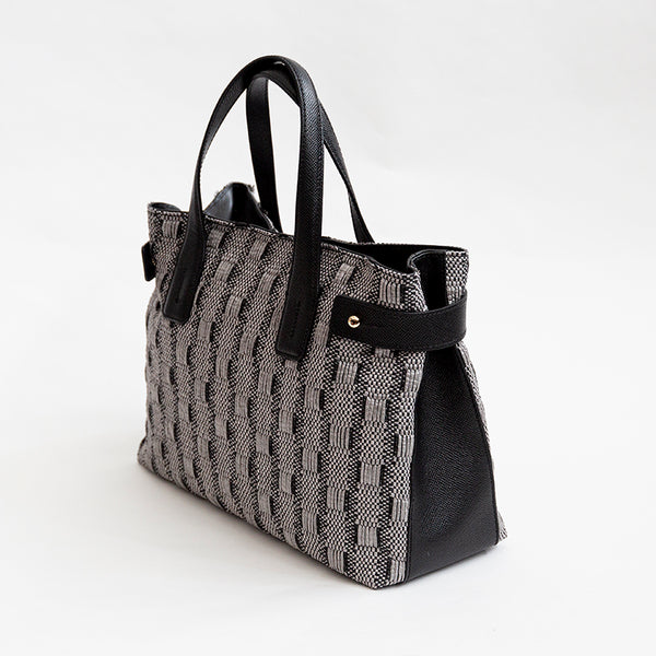CORFU' - Gray Leather and Raffia Bag