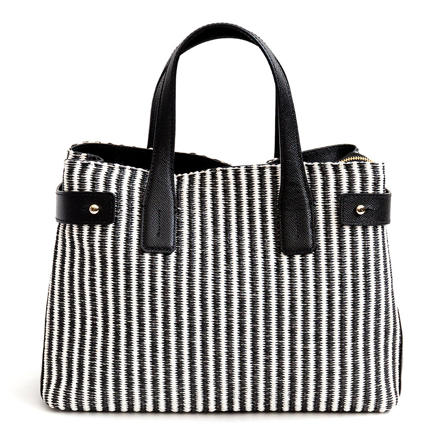 CORFU' - Black and White Leather and Raffia Bag