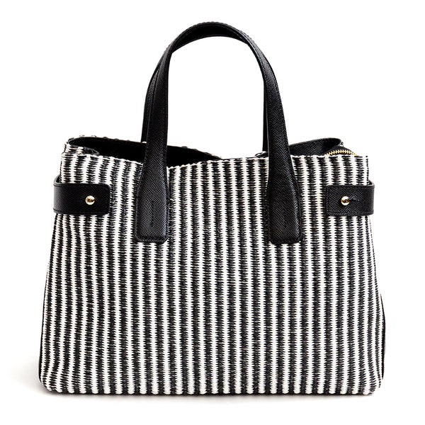 CORFU' - Black and White Leather and Raffia Bag