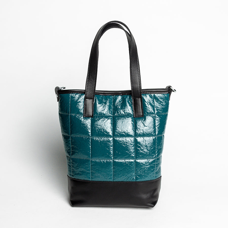 NAPLAK - Nappa leather and eco-lacquer tote in petrol blue