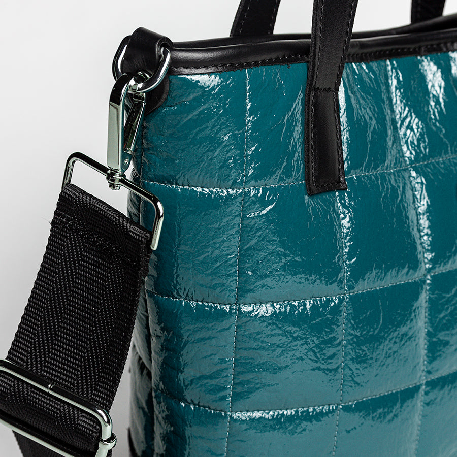 NAPLAK - Nappa leather and eco-lacquer tote in petrol blue