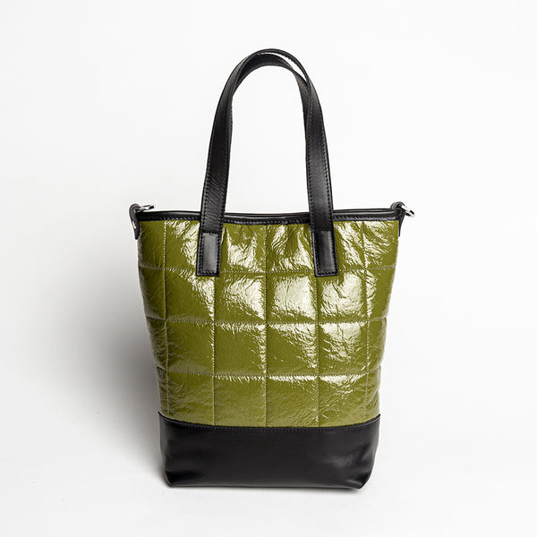 NAPLAK - Tote in pelle nappa e eco-vernice oliva