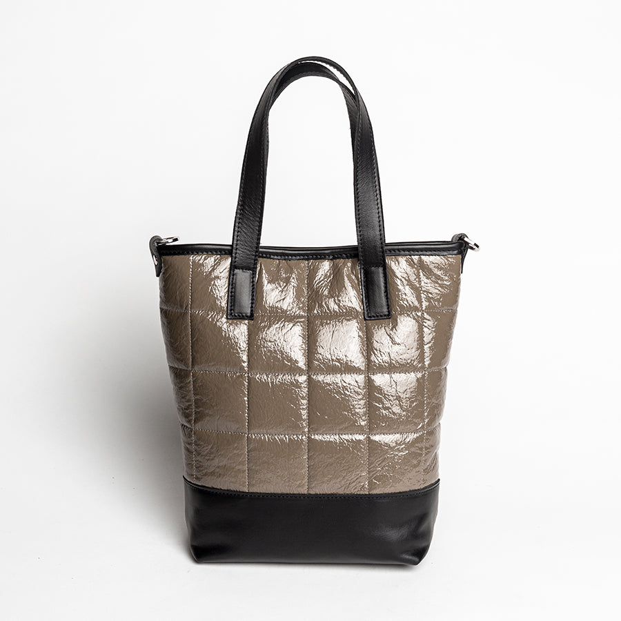 NAPLAK - Nappa leather and taupe eco-lacquer tote