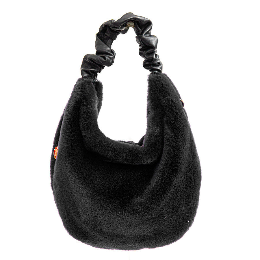 TRUDY HOBO - Black Leather and Eco-Fur Bag