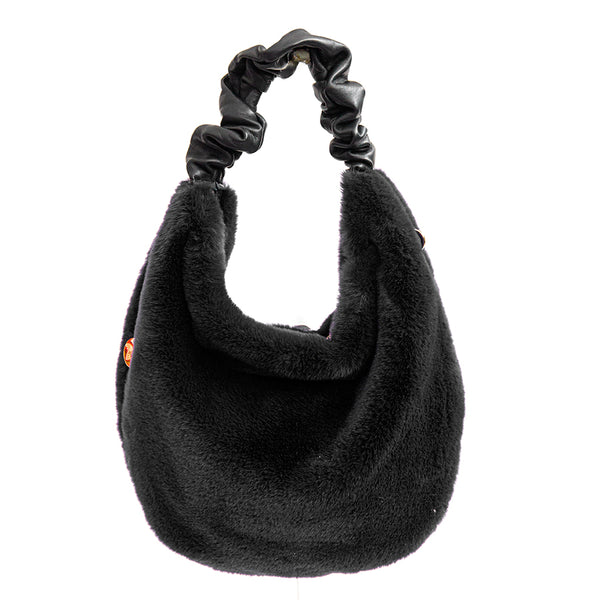 TRUDY HOBO - Black Leather and Eco-Fur Bag