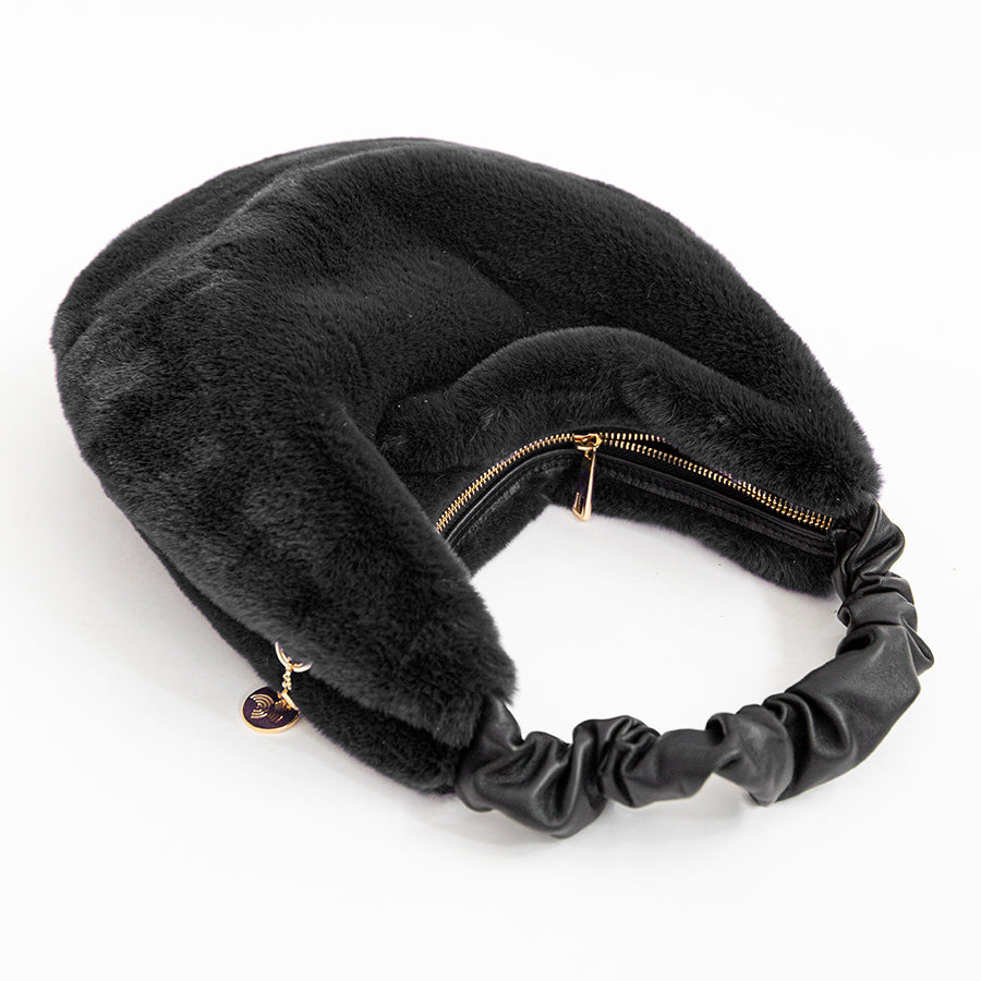 TRUDY HOBO - Black Leather and Eco-Fur Bag