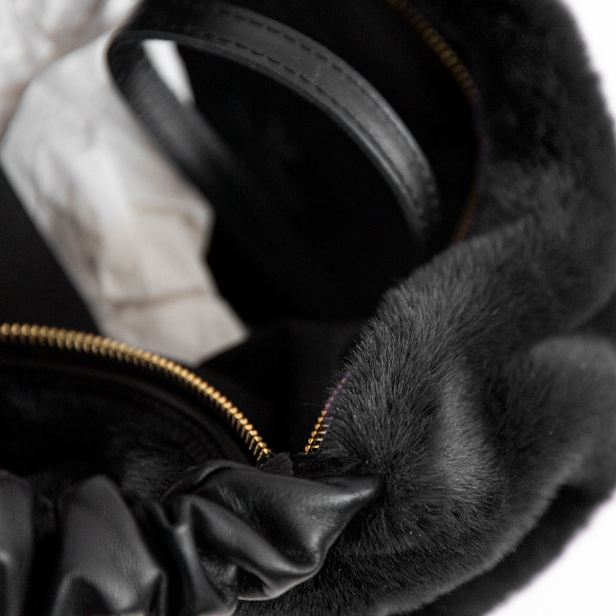 TRUDY HOBO - Black Leather and Eco-Fur Bag