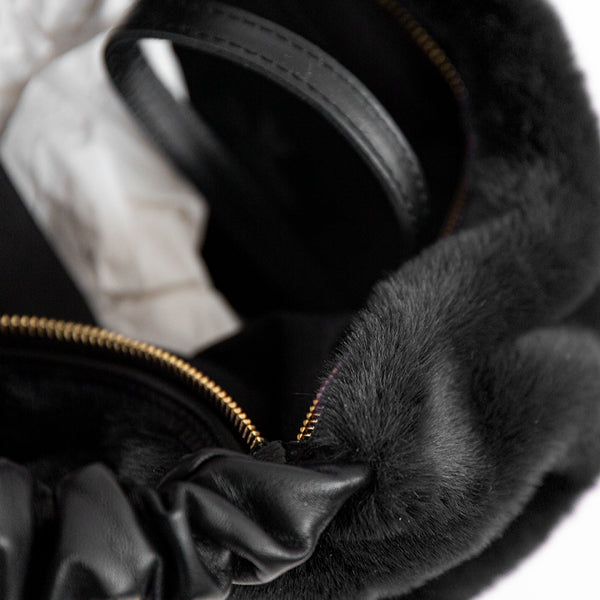TRUDY HOBO - Black Leather and Eco-Fur Bag