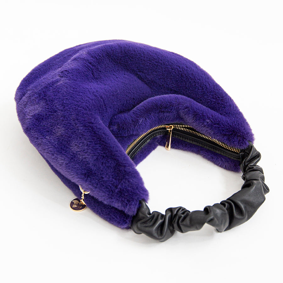 TRUDY HOBO - Sacca in pelle e pelliccia ecologica viola