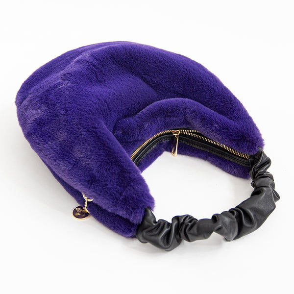TRUDY HOBO - Sacca in pelle e pelliccia ecologica viola