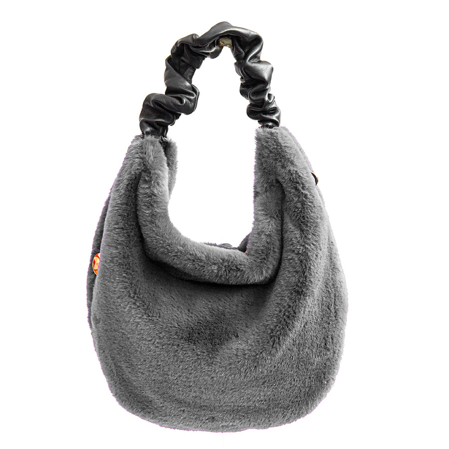 TRUDY HOBO - Gray Leather and Eco-Fur Bag