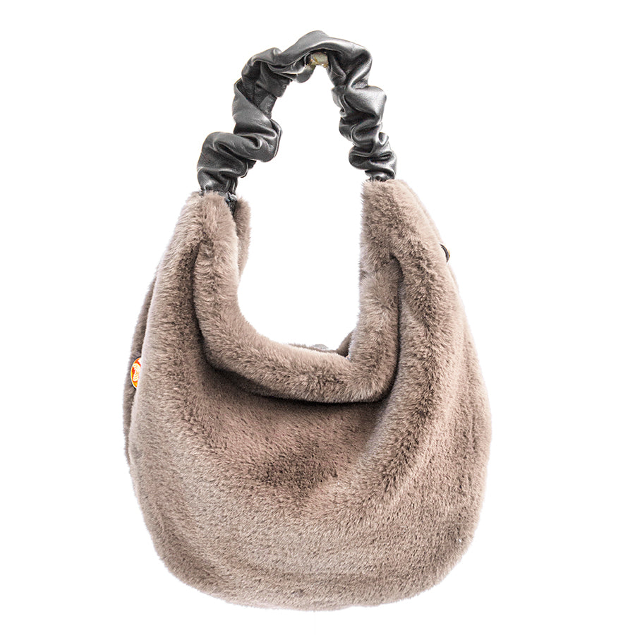 TRUDY HOBO - Beige Leather and Faux Fur Bag