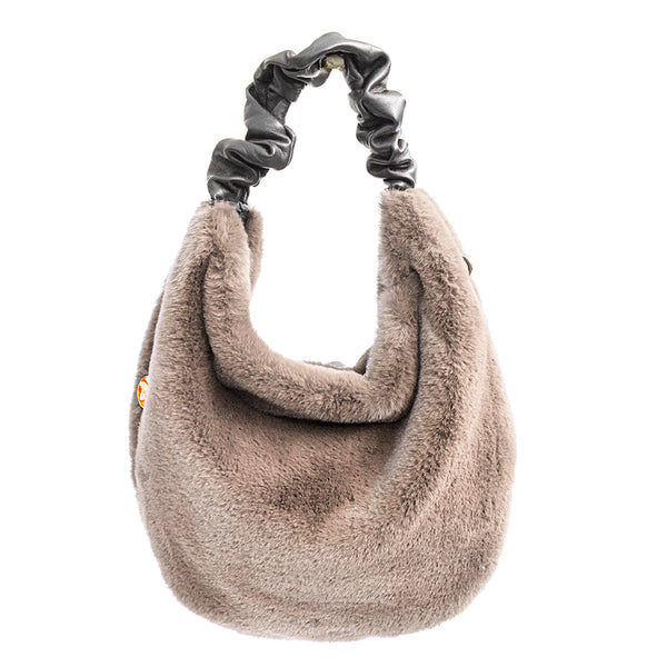 TRUDY HOBO - Beige Leather and Faux Fur Bag