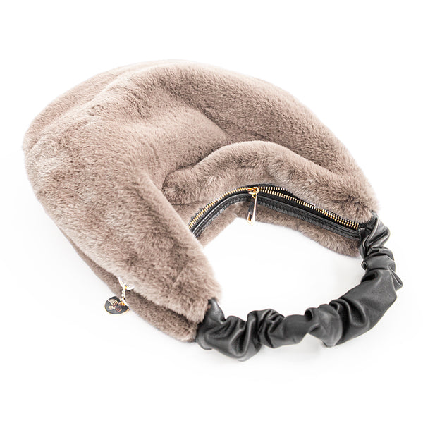 TRUDY HOBO - Beige Leather and Faux Fur Bag