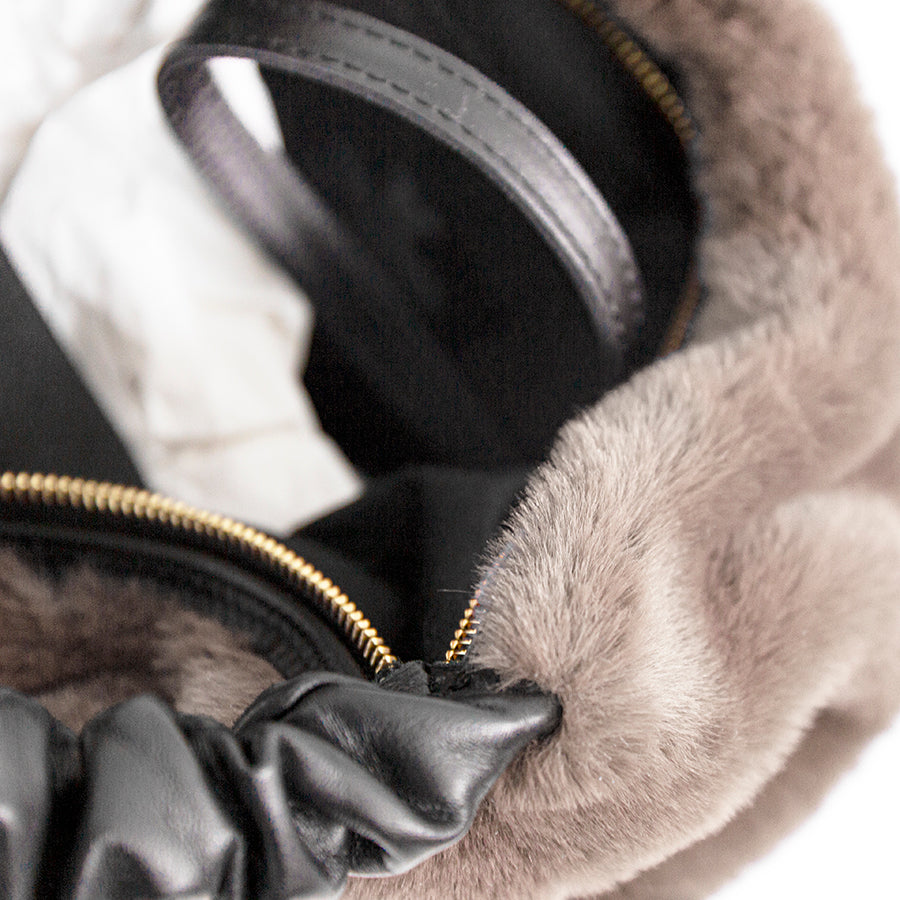 TRUDY HOBO - Beige Leather and Faux Fur Bag