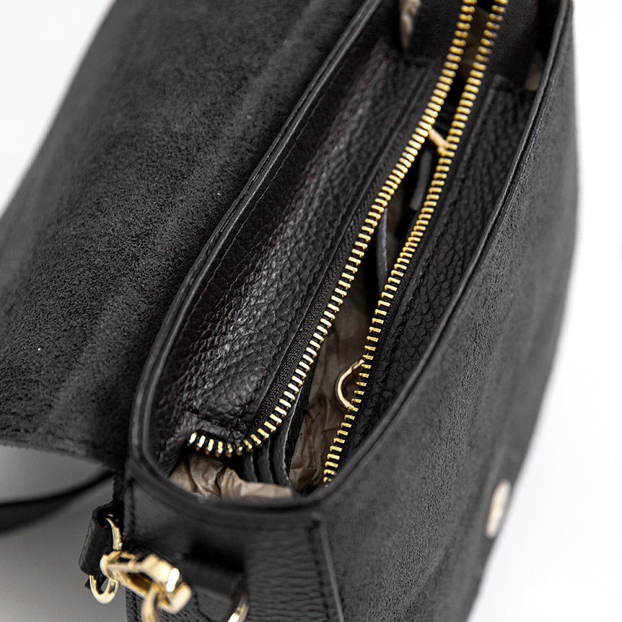 MEREDITH - Black Leather and Suede Bag