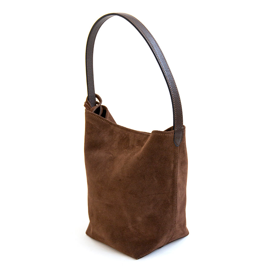 GINGER - Maxi bucket in dark brown suede