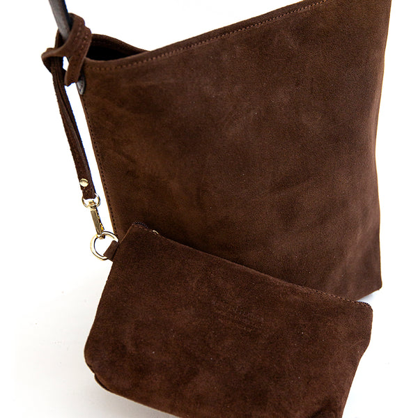 GINGER - Maxi bucket in dark brown suede
