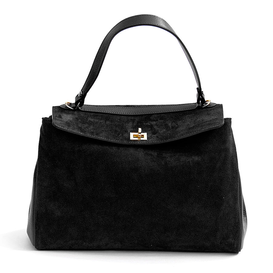 MARGIE BIG - Maxi bag in black leather and suede