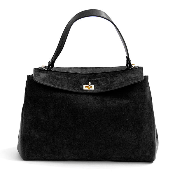 MARGIE BIG - Maxi bag in pelle nera e suede