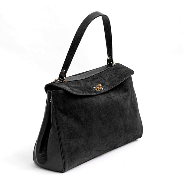 MARGIE BIG - Maxi bag in black leather and suede