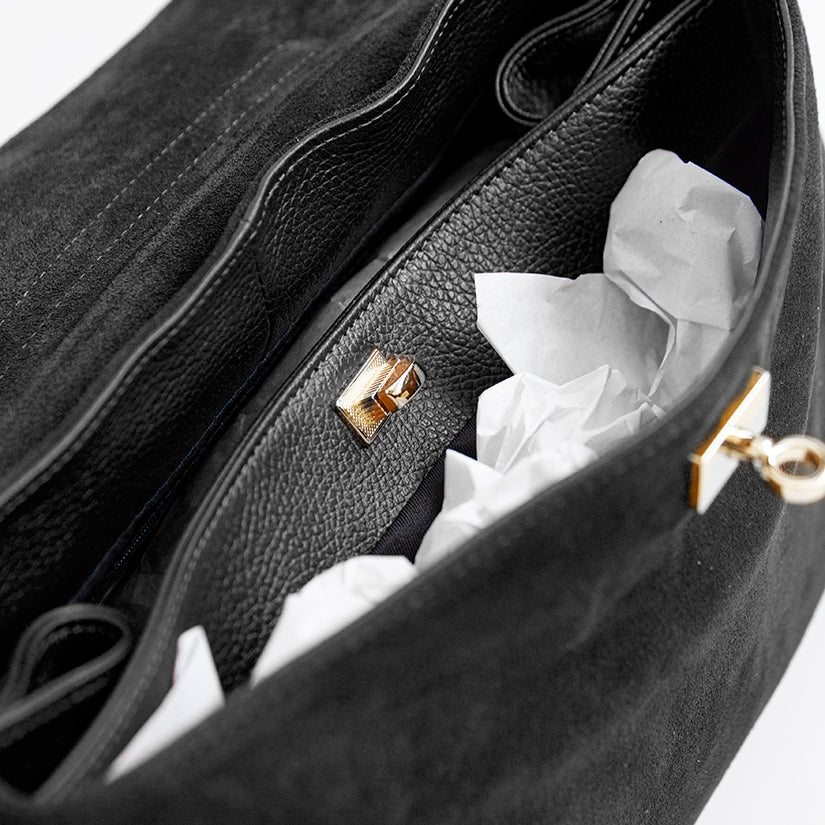 MARGIE BIG - Maxi bag in black leather and suede