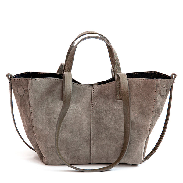 LANA - double handle shopping bag in leather and suede acacia