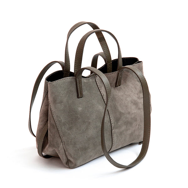 LANA - double handle shopping bag in leather and suede acacia