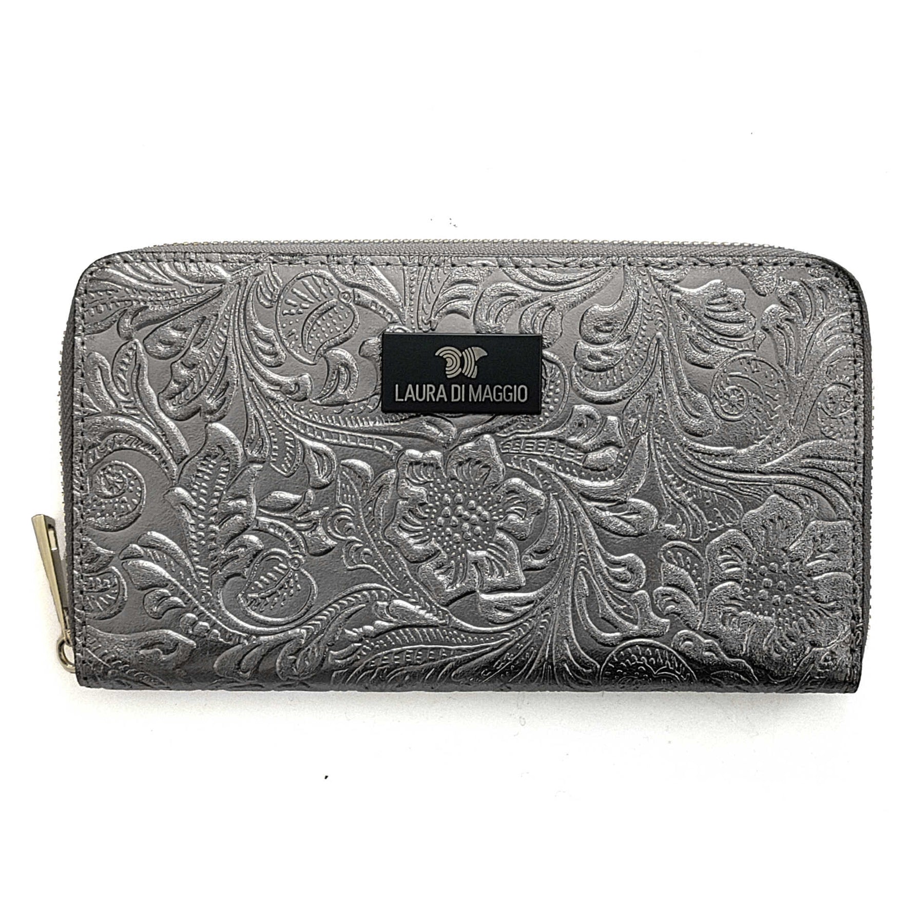 LARGE GUNMETAL LAMINATED LEATHER WALLET