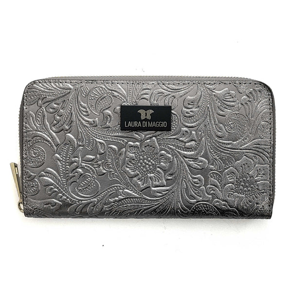 PORTAFOGLIO GRANDE IN PELLE LAMINATA GUNMETAL