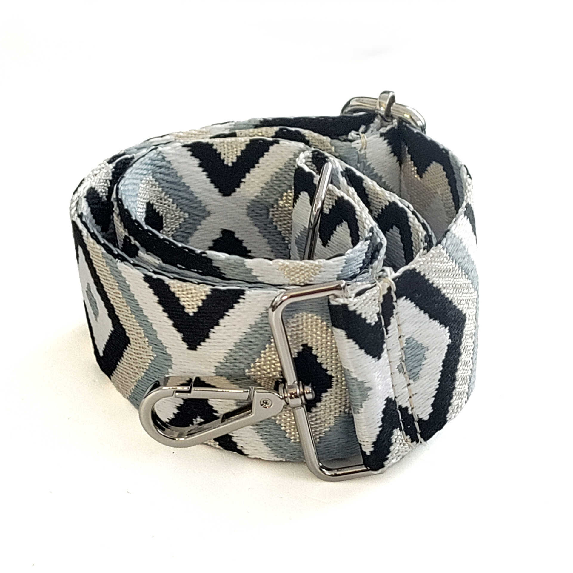 Shoulder strap in blue and white fabric