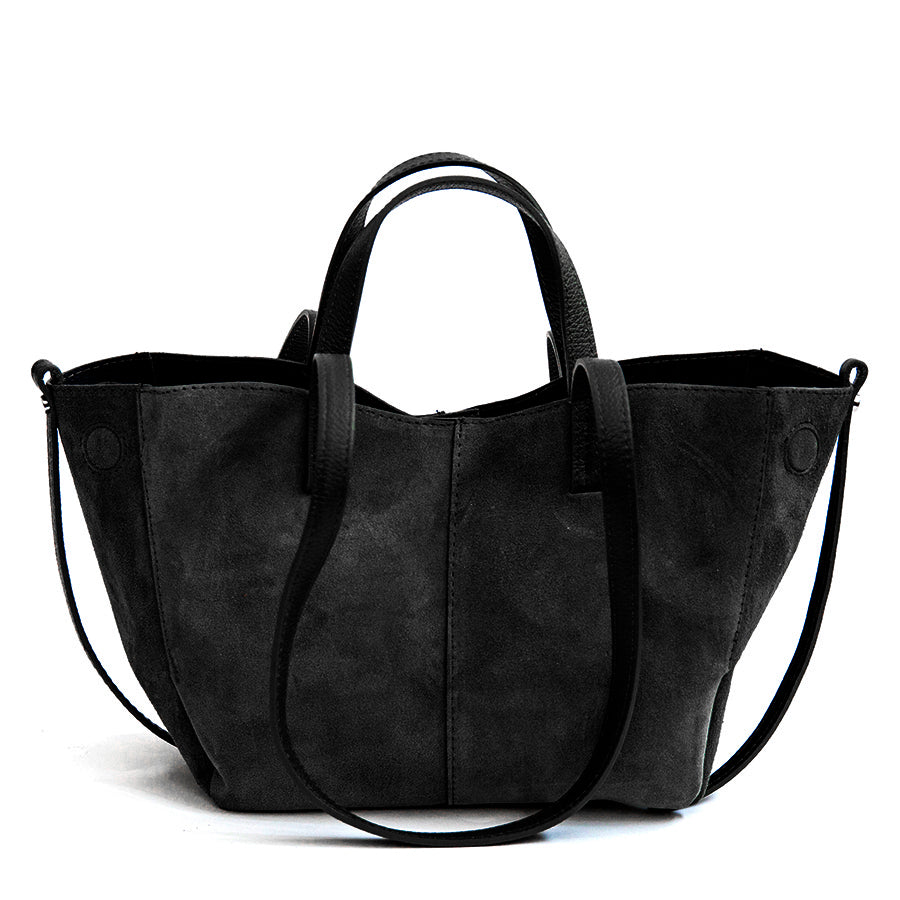 LANA - shopping doppio manico in pelle e camoscio nero