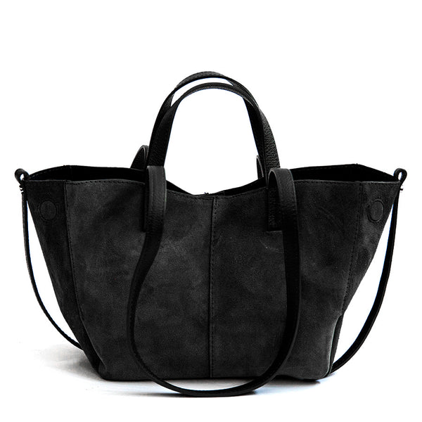 LANA - shopping doppio manico in pelle e camoscio nero