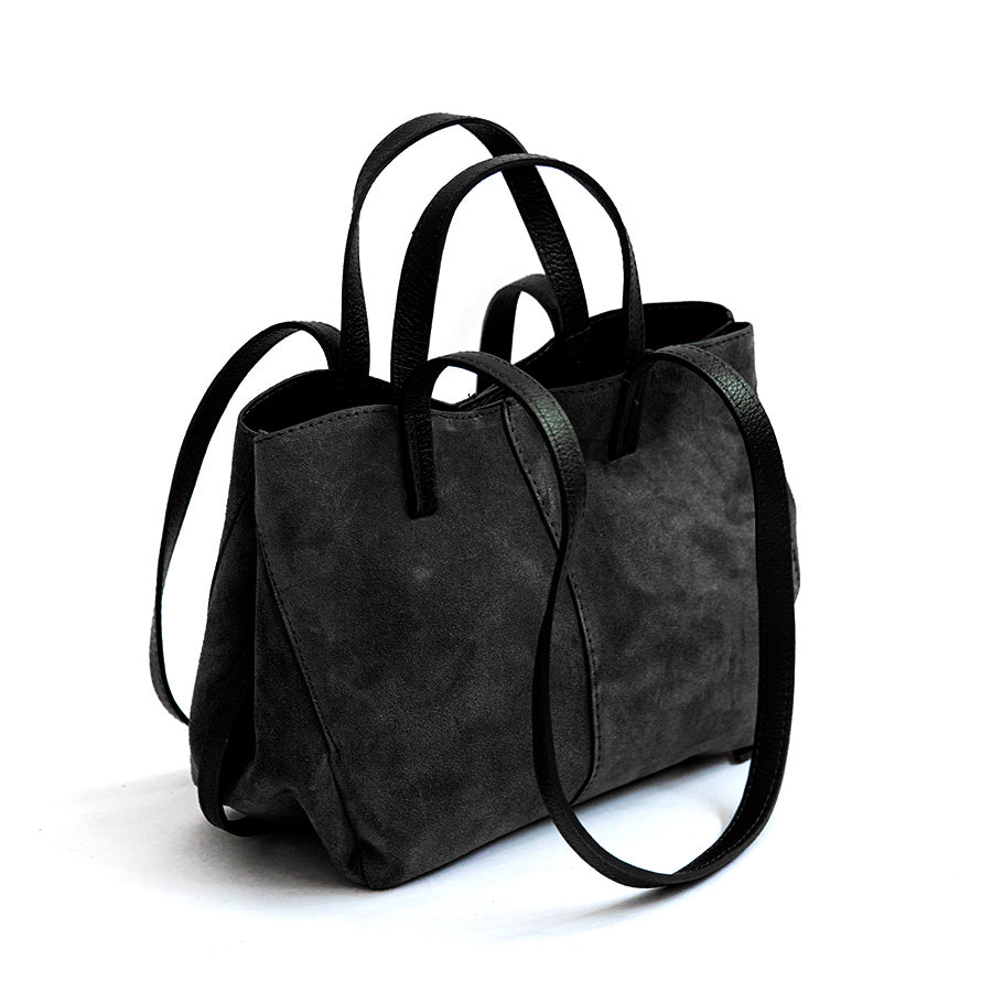 LANA - shopping doppio manico in pelle e camoscio nero