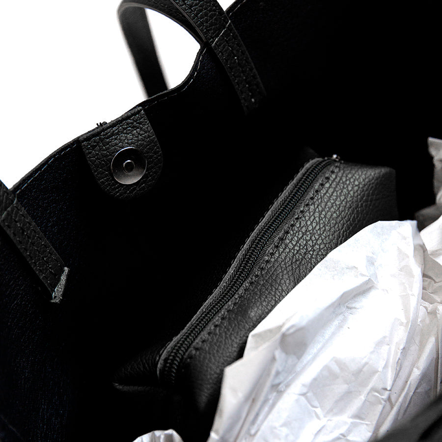 LANA - shopping doppio manico in pelle e camoscio nero