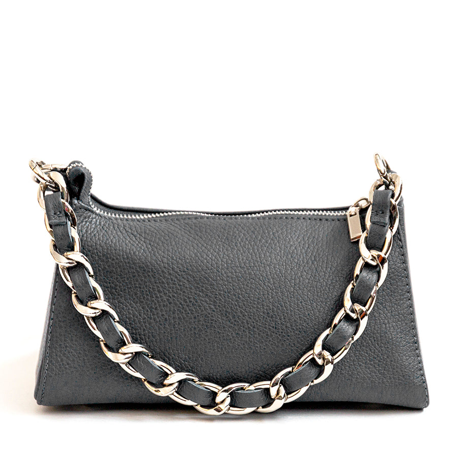 TARA - Gray Leather Baguette