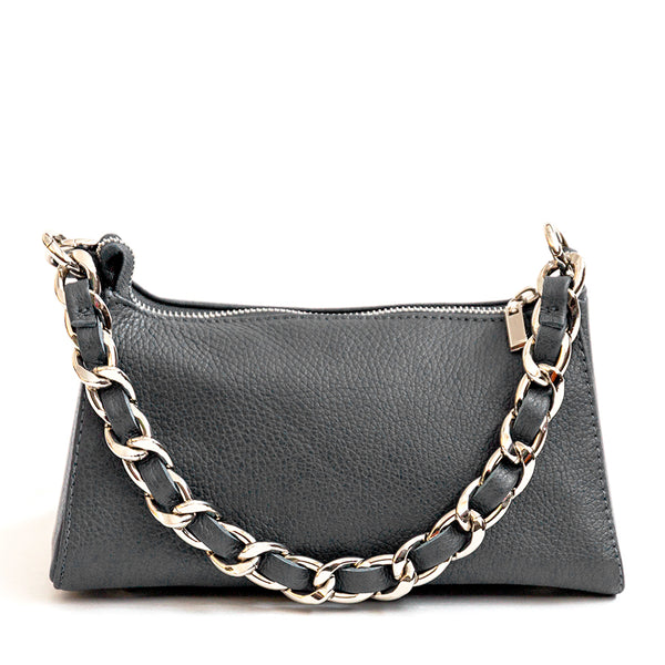 TARA - Gray Leather Baguette