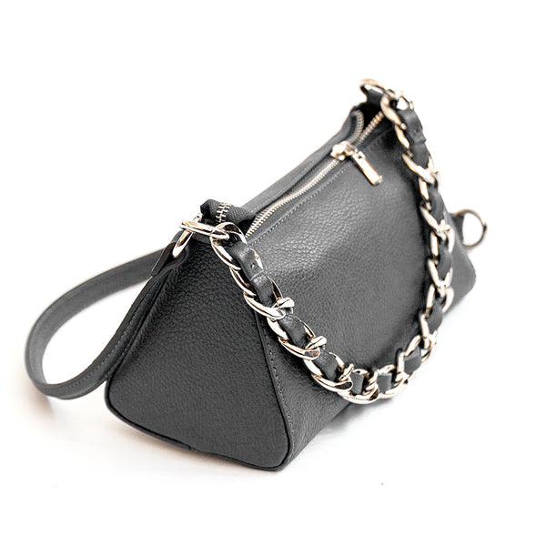 TARA - Gray Leather Baguette