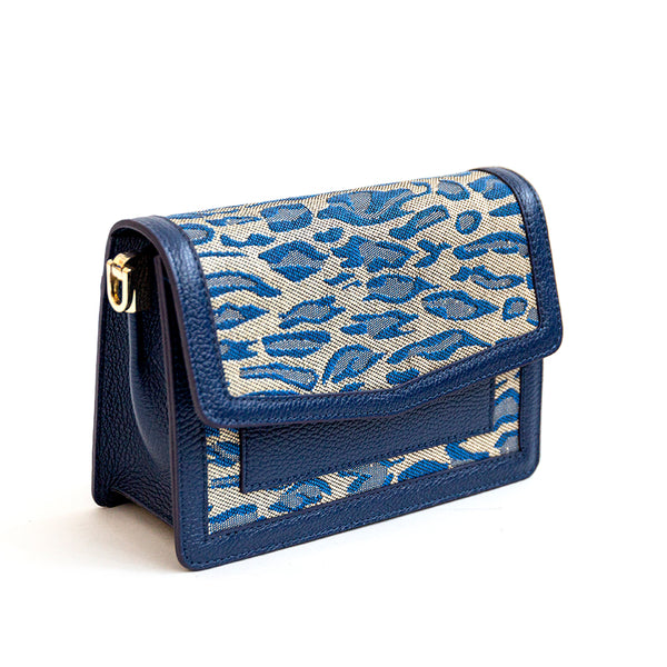 SAVANA - Blue Fabric and Leather Postina