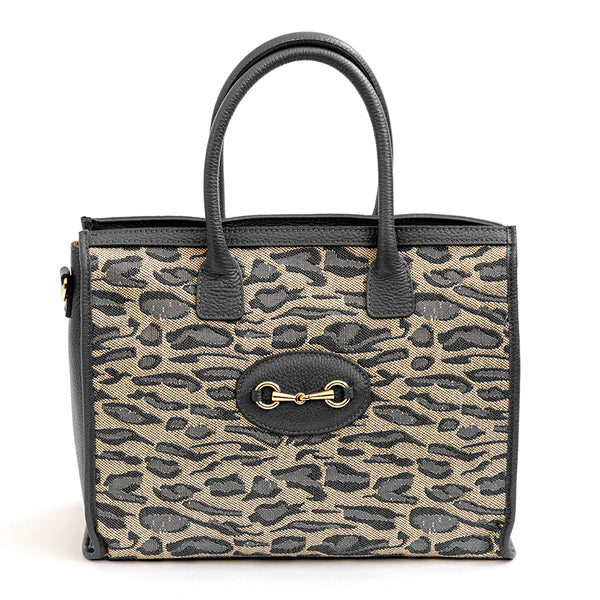 SAVANA - Shopping in tessuto nero e pelle