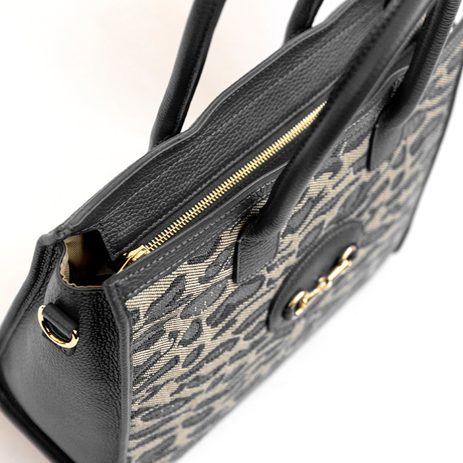 SAVANA - Shopping in tessuto e pelle nera